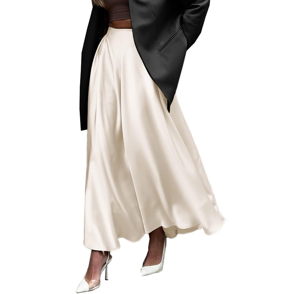 5347 Satin Maxi Midi Silk Skirt - High Waisted, Long, Trendy Plus Size